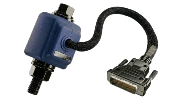 Photorealistic 3D render of space-grade titanium separation bolt actuator with Kapton wrapping